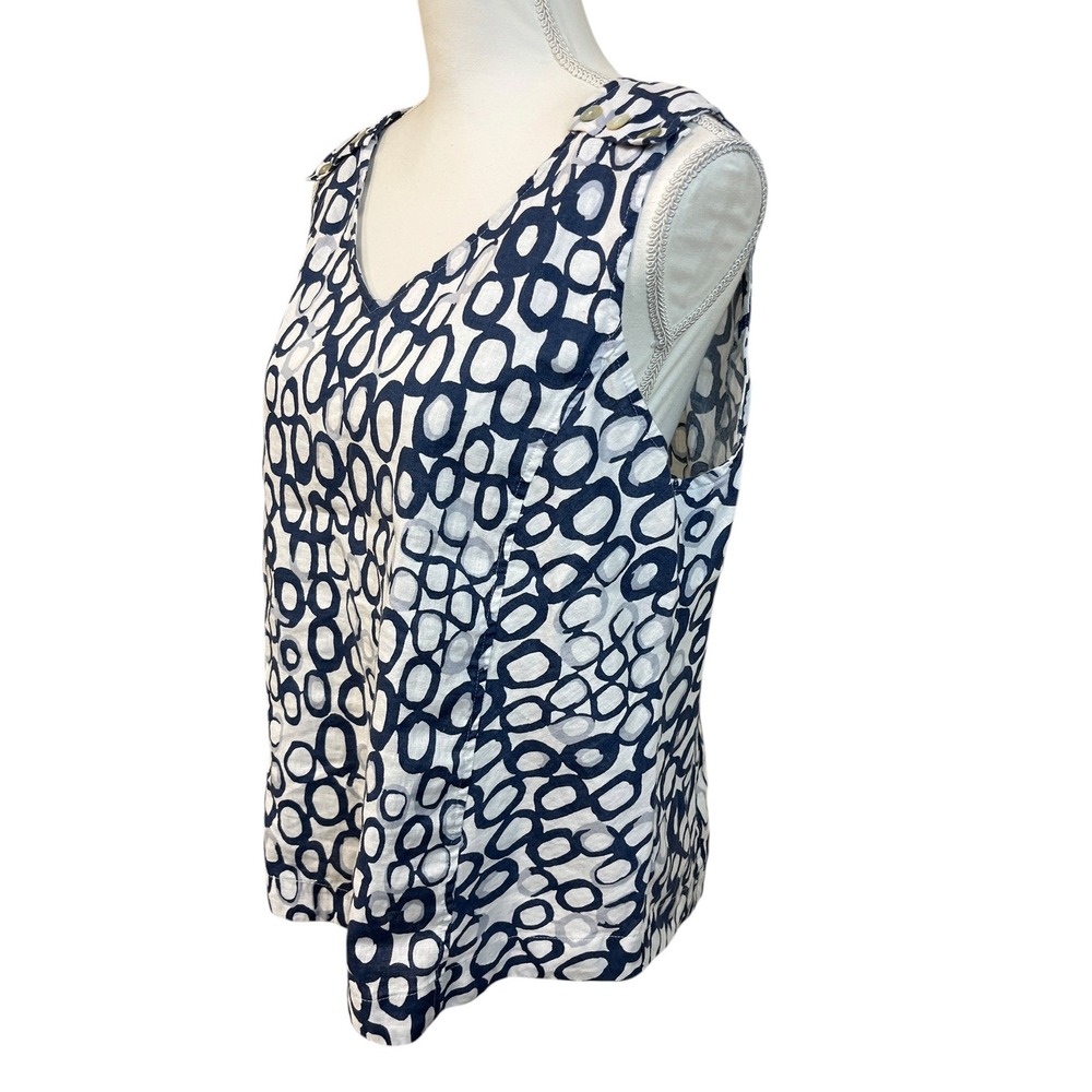 HABITAT Linen Cotton Tank Top Sz L Blue White Print Lagenlook Coastal - Picture 6 of 13